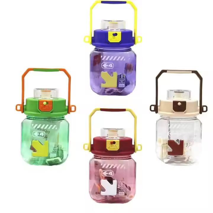 Cute Cartoon-Themed Kids Water Bottle with Handle and Strap