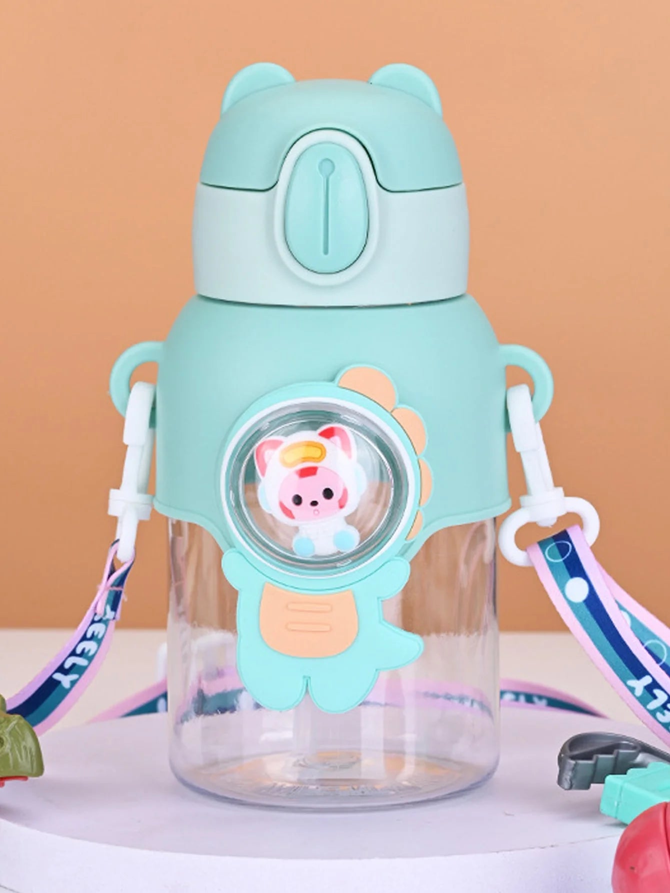 Cute Cartoon Animal Kids Water Bottle with Straw – Mint Green