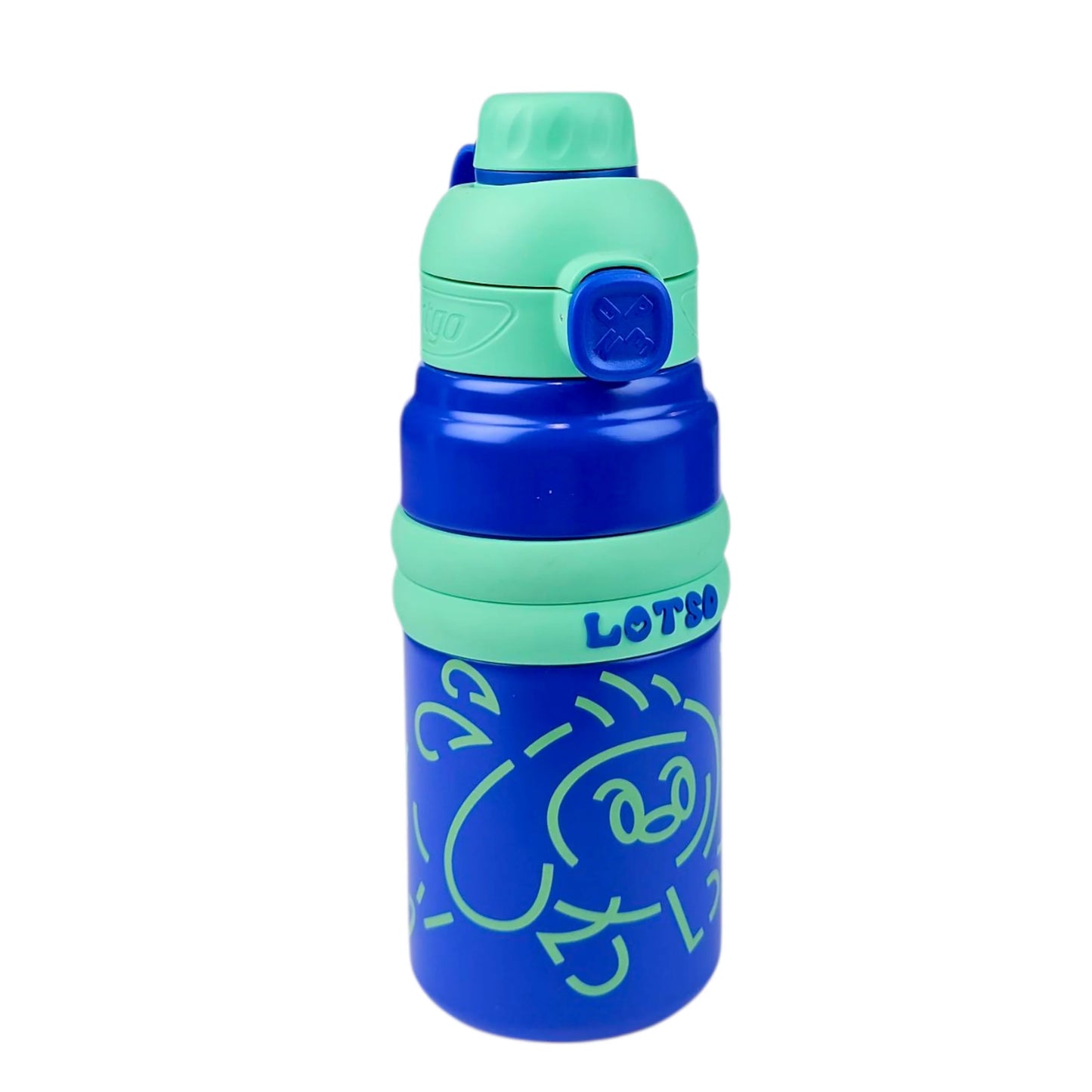 "LOTSO" Cartoon Character Kids Water Bottle – Blue & Mint Green