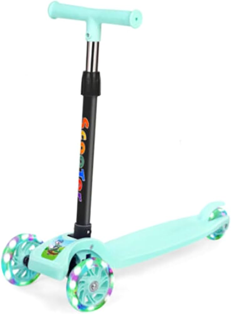 Foldable 3-Wheel Kids Scooter – Light Blue with Flashing Wheels