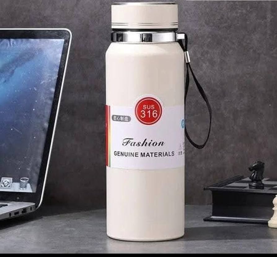 Elegant White SUS 316 Vacuum Flask with Wrist Strap