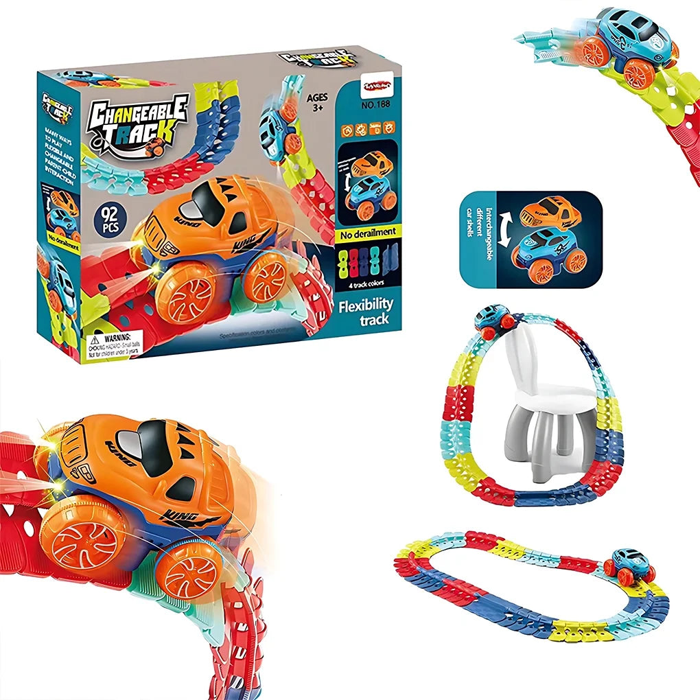 Changeable Track 92PCS Flexible Race Track Set with LED Cars