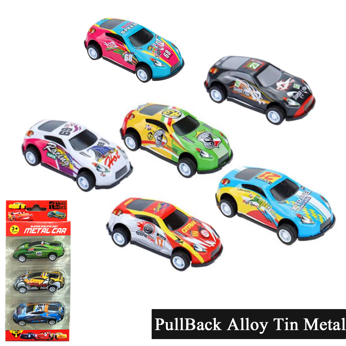 Pull Back Alloy Tin Metal Racing Cars - 5 Piece