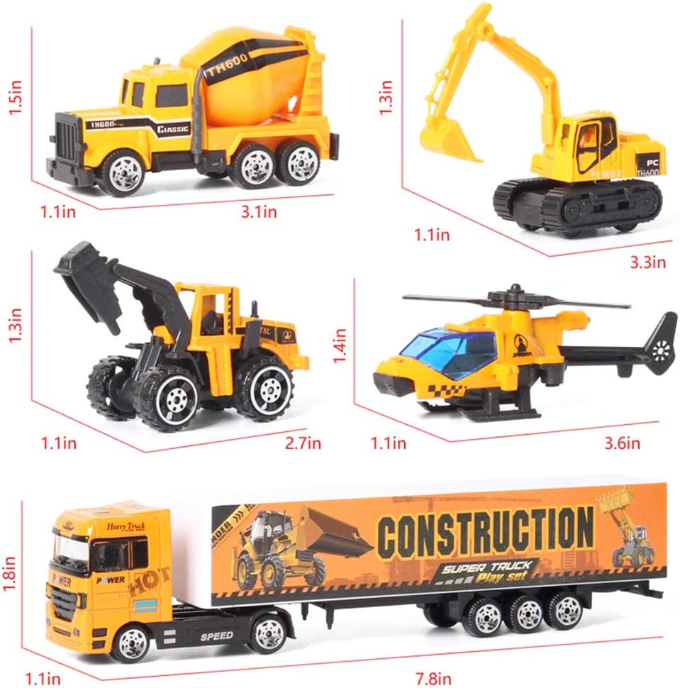 7-Piece Die-Cast Metal Construction Action Team Playset with Truck Trailer