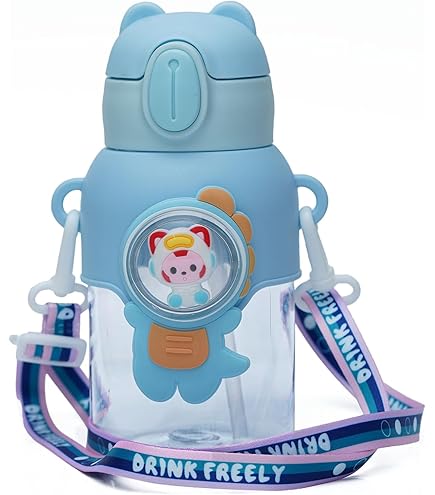 Cute Cartoon Animal Kids Water Bottle with Straw – Mint Green