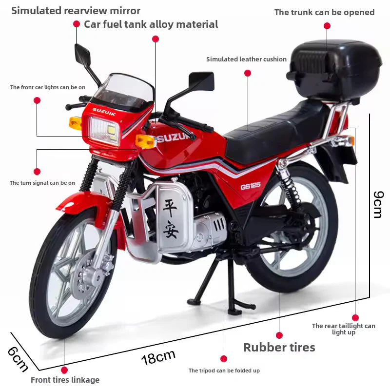 Suzuki GS125 Die-Cast Motorcycle Model – 1:12 Scale with Lights & Moving Parts