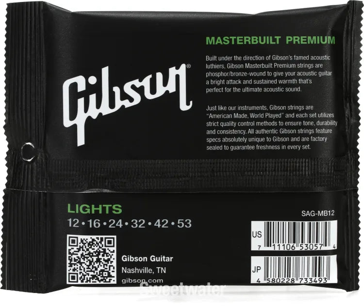 Gibson Masterbuilt Premium Phosphor Bronze Acoustic Guitar Strings, Light Gauge (12-53), 6-Pack Bundle