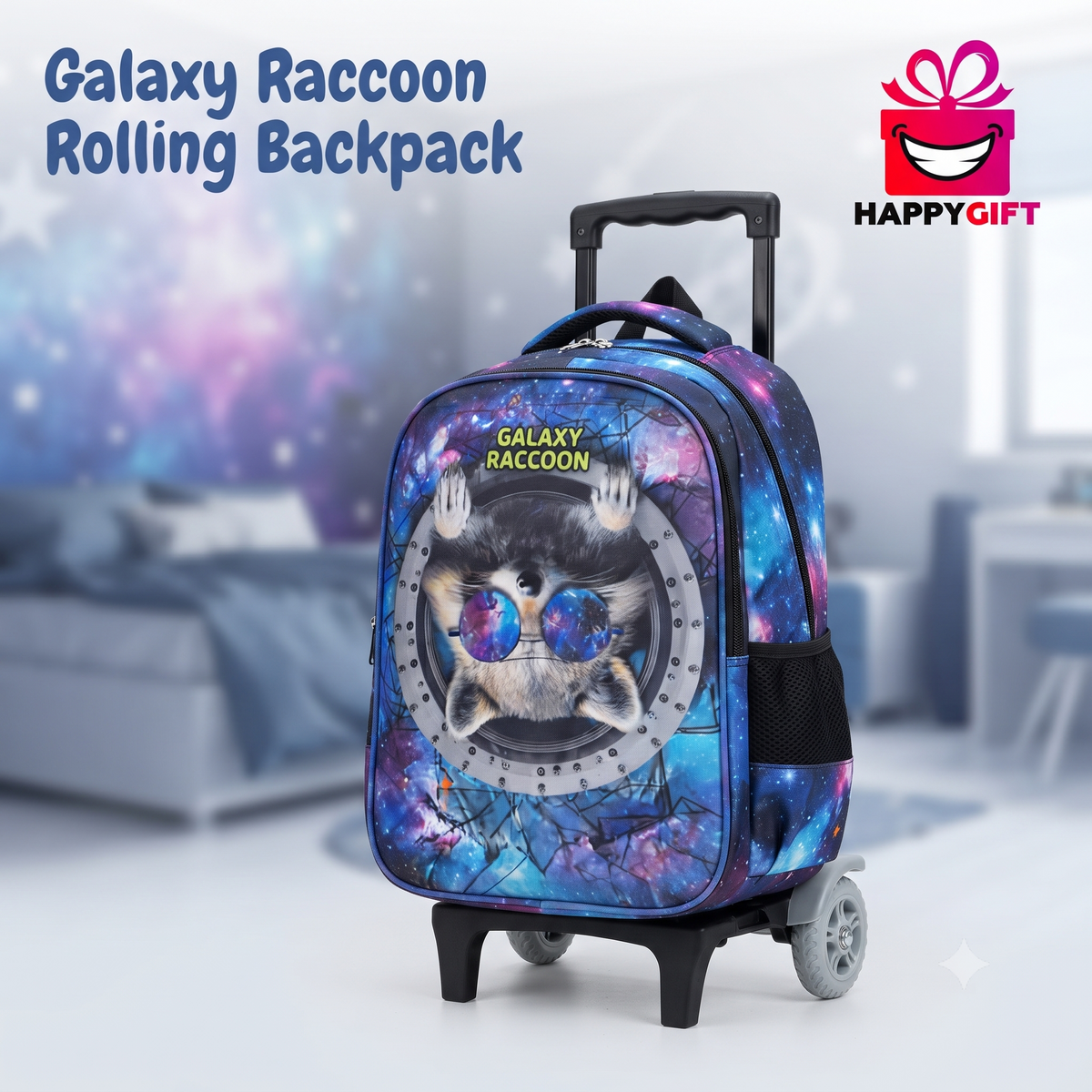 Galaxy Raccoon Rolling Backpack