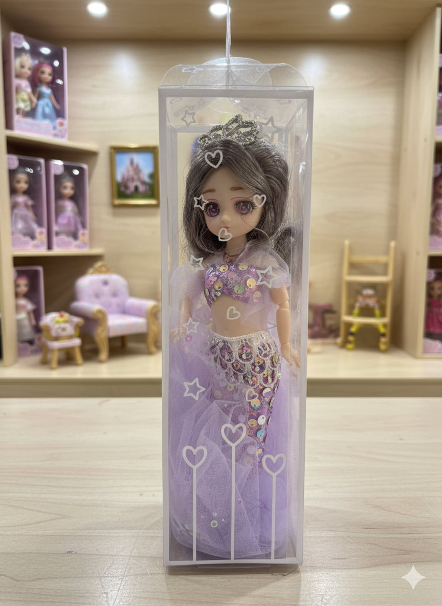 Royal Mermaid Princess Doll in Purple Sequin Gown