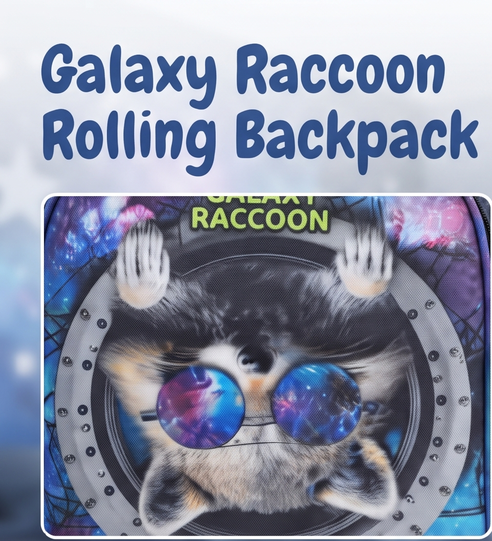 Galaxy Raccoon Rolling Backpack