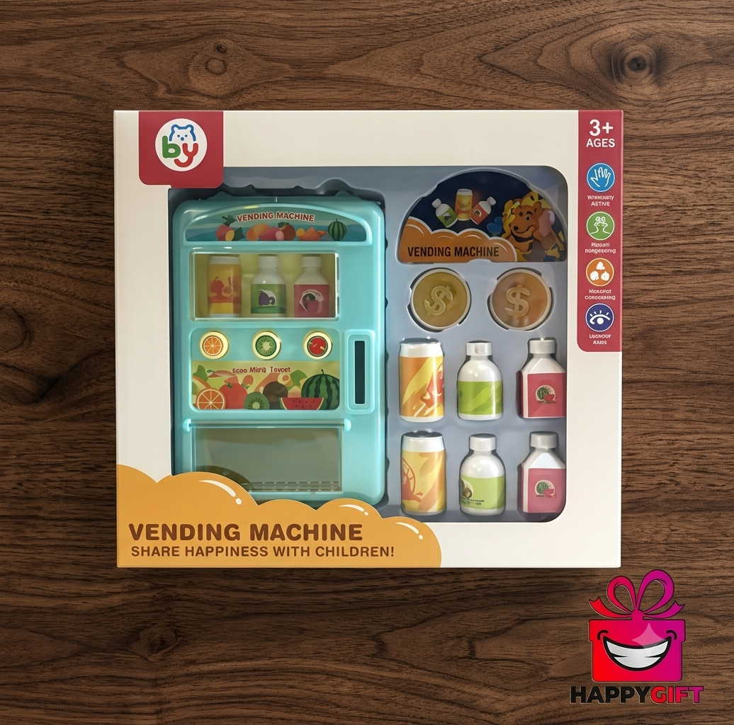 Kids Interactive Mini Vending Machine Playset with Toy Drinks & Play Coins