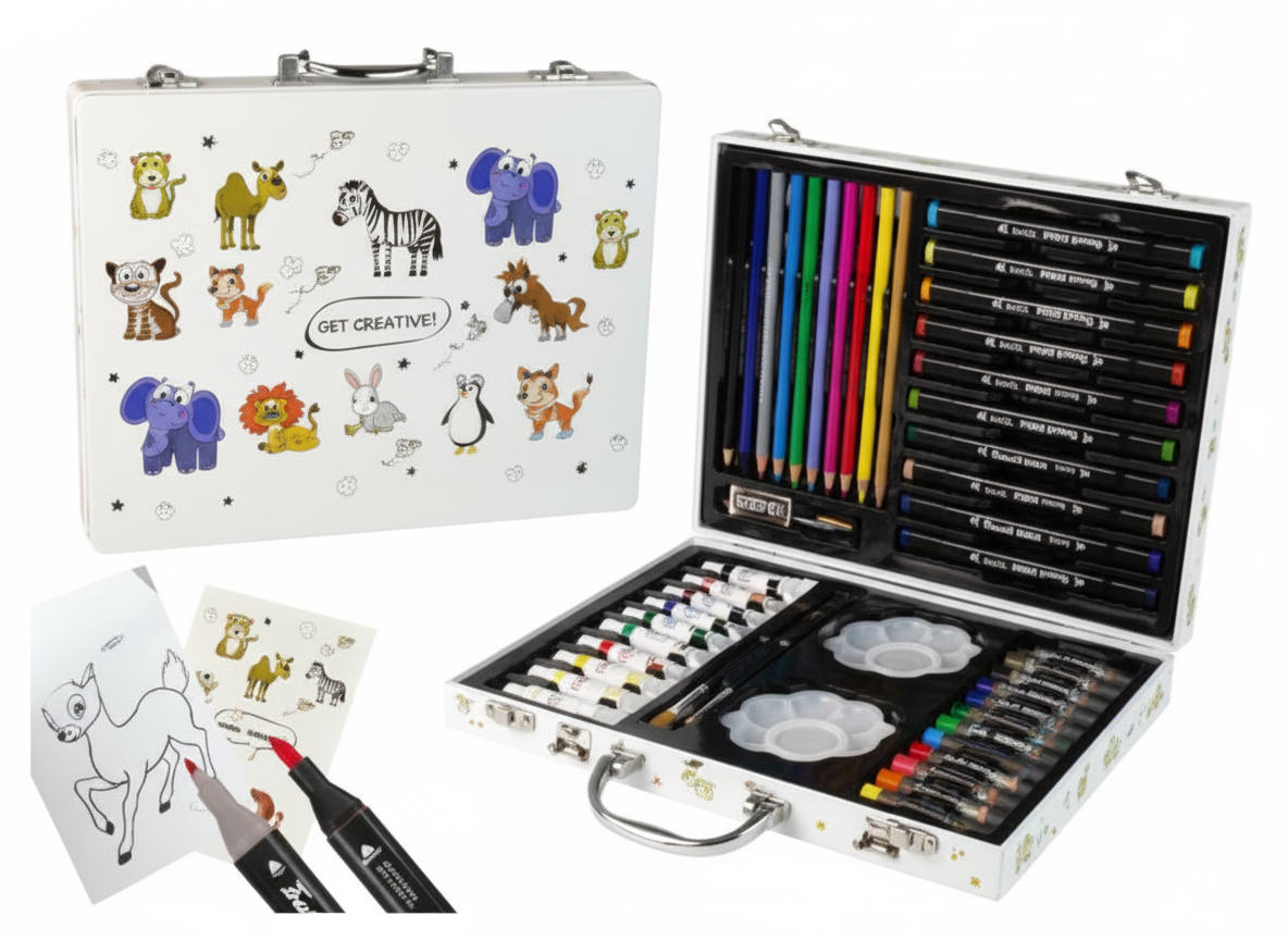 Deluxe Art Supply Case for Kids - 100+ Piece Drawing Kit in Portable Metal Box