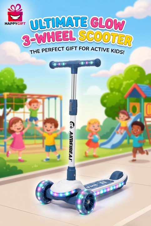 Ultimate Glow 3-Wheel Kick Scooter for Kids – Adjustable Handlebar with LED Light-Up Wheels & Deck