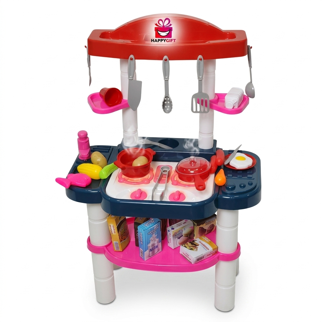 Dessert Kids Play Ice Cream & Dessert Stand Toy – 34-Piece DIY Sweet Shop Luxury Kitchen Playset for Toddlers