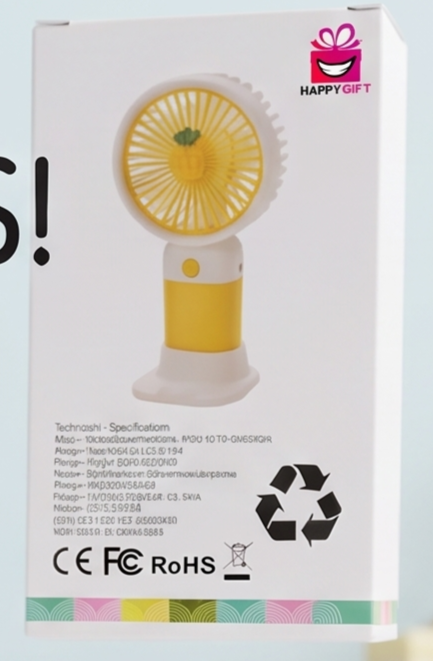 HAPPY GIFT MINI HANDHELD & TABLETOP FAN – Portable USB Rechargeable Kids Cooling Fan with 3-Speed Settings