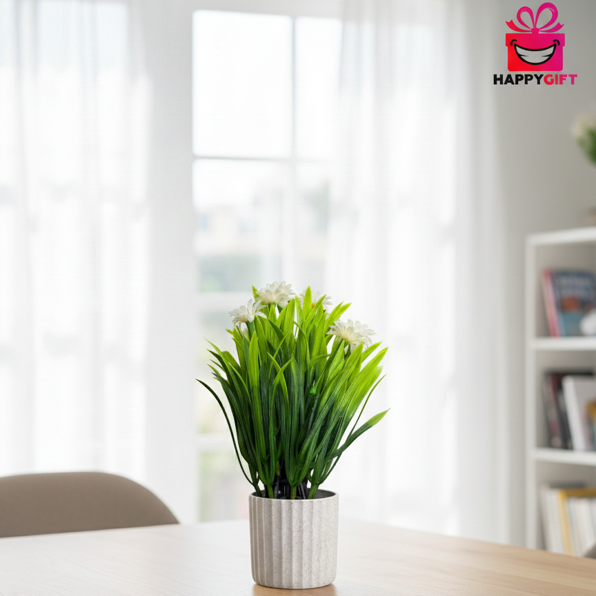 The "Serene Meadow" Faux Grass & Daisy Planter