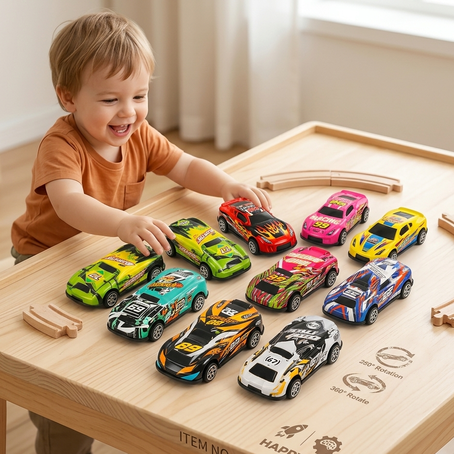 8-Piece Mega Racing Car Set with Pull-Back Action - Rocket-Themed Collector Box