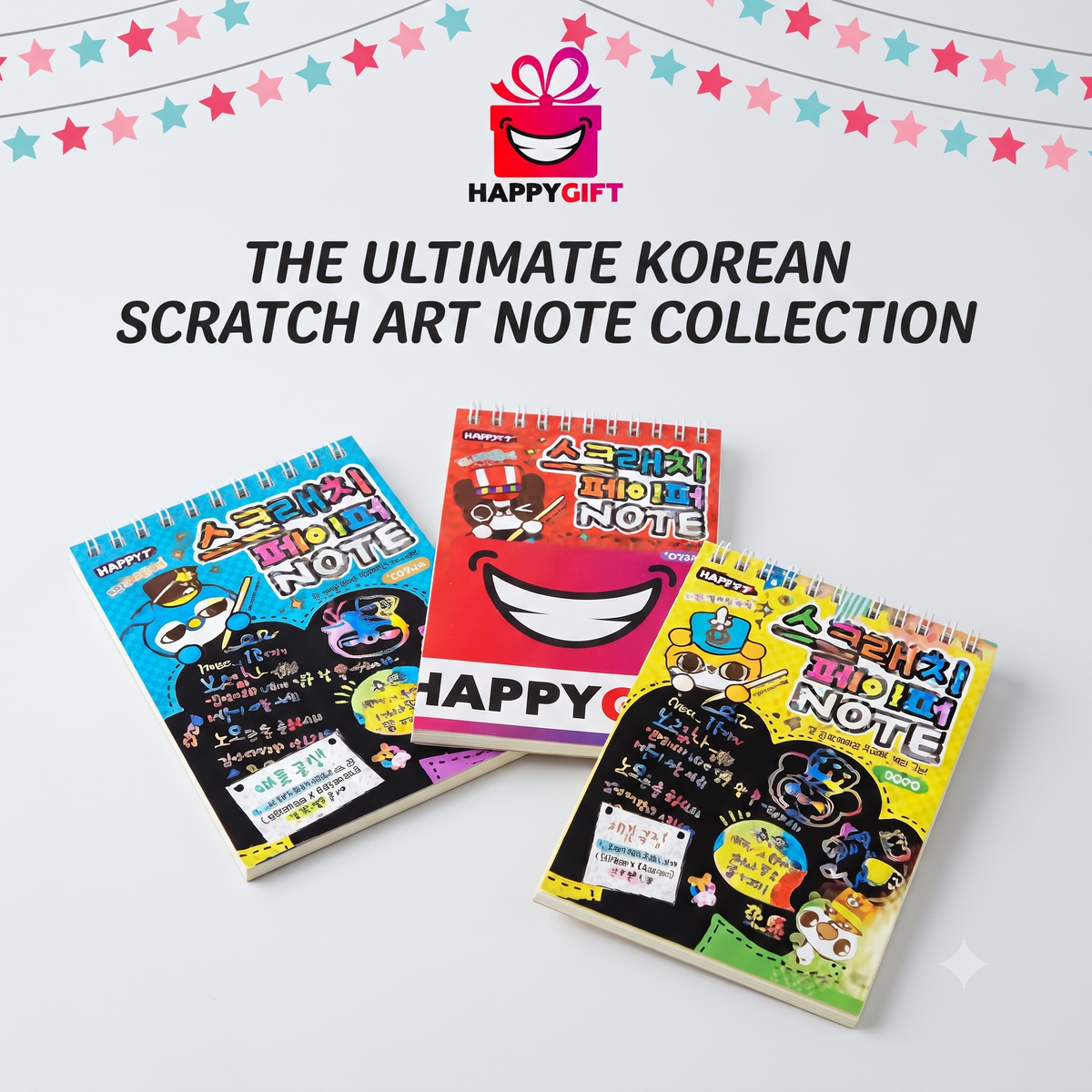 HAPPY GIFT PREMIUM RAINBOW SCRATCH ART PAD COLLECTION – 4-Pack Creative Drawing & Doodle Notebooks