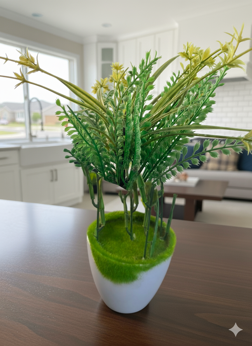 Modern Faux Grass & Bamboo Potted Plant | Minimalist Desk Greenery