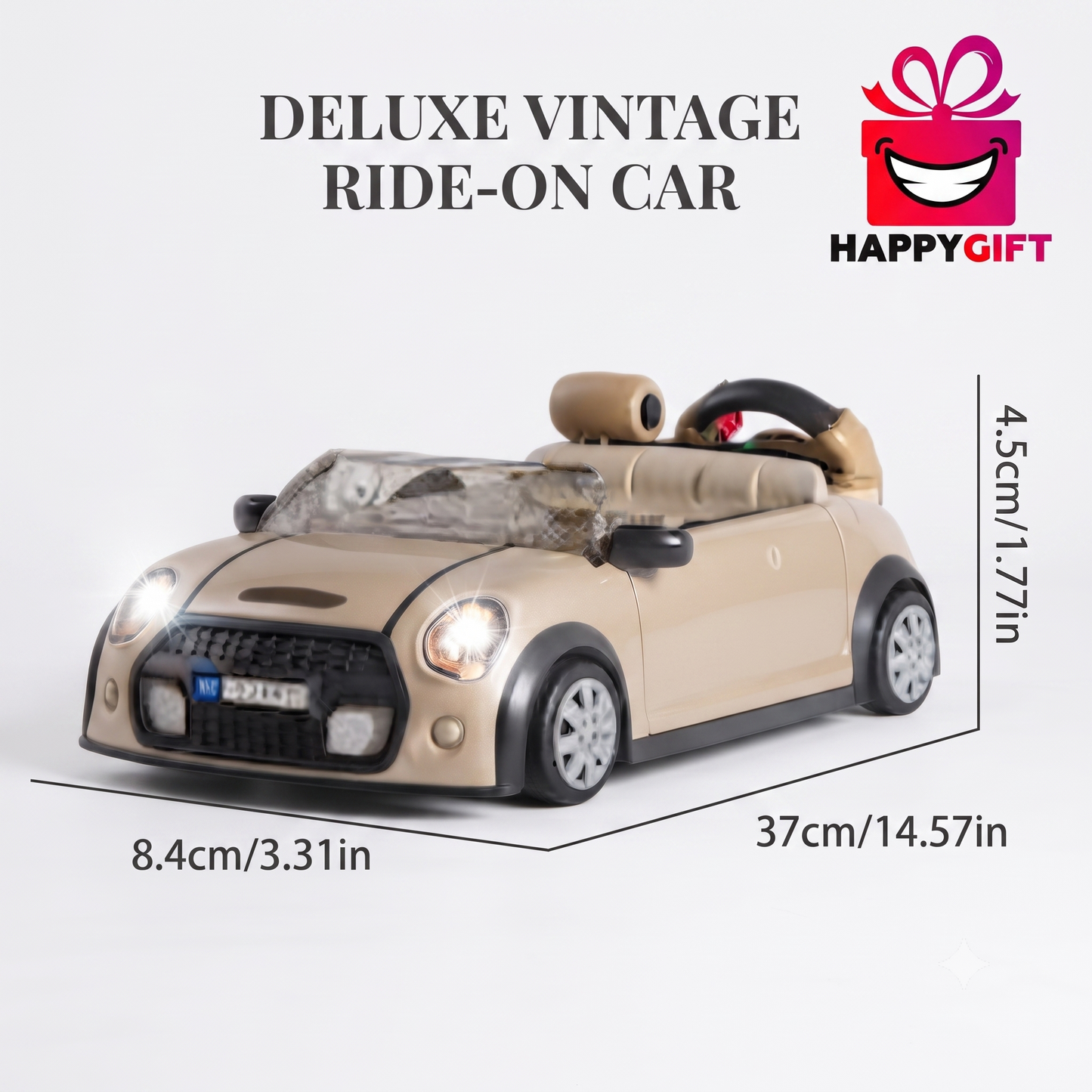 Deluxe Vintage Ride-On Racing Car: Interactive Toy Vehicle with Lights & Display Box