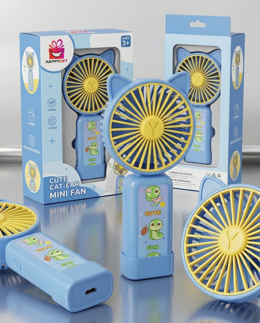 Cute Cat-Ear Rechargeable Handheld Mini Fan