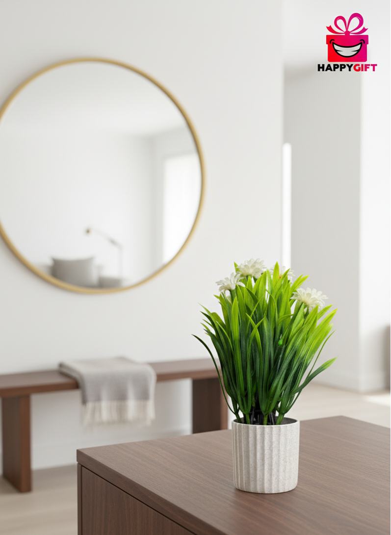The "Serene Meadow" Faux Grass & Daisy Planter