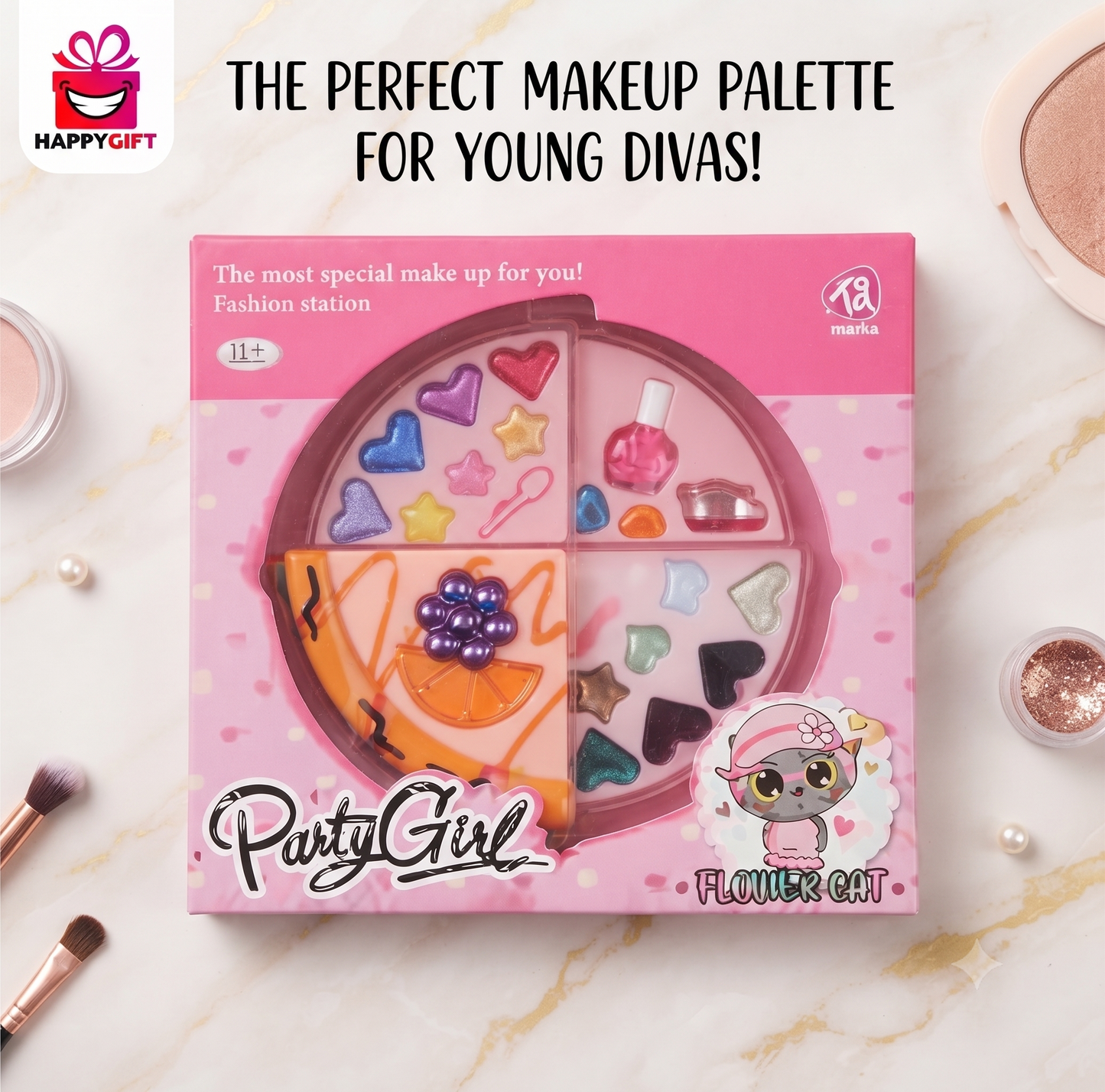 HappyGift Party Queen Pizza Makeup Palette – The Ultimate Glamour Set for Little Divas!
