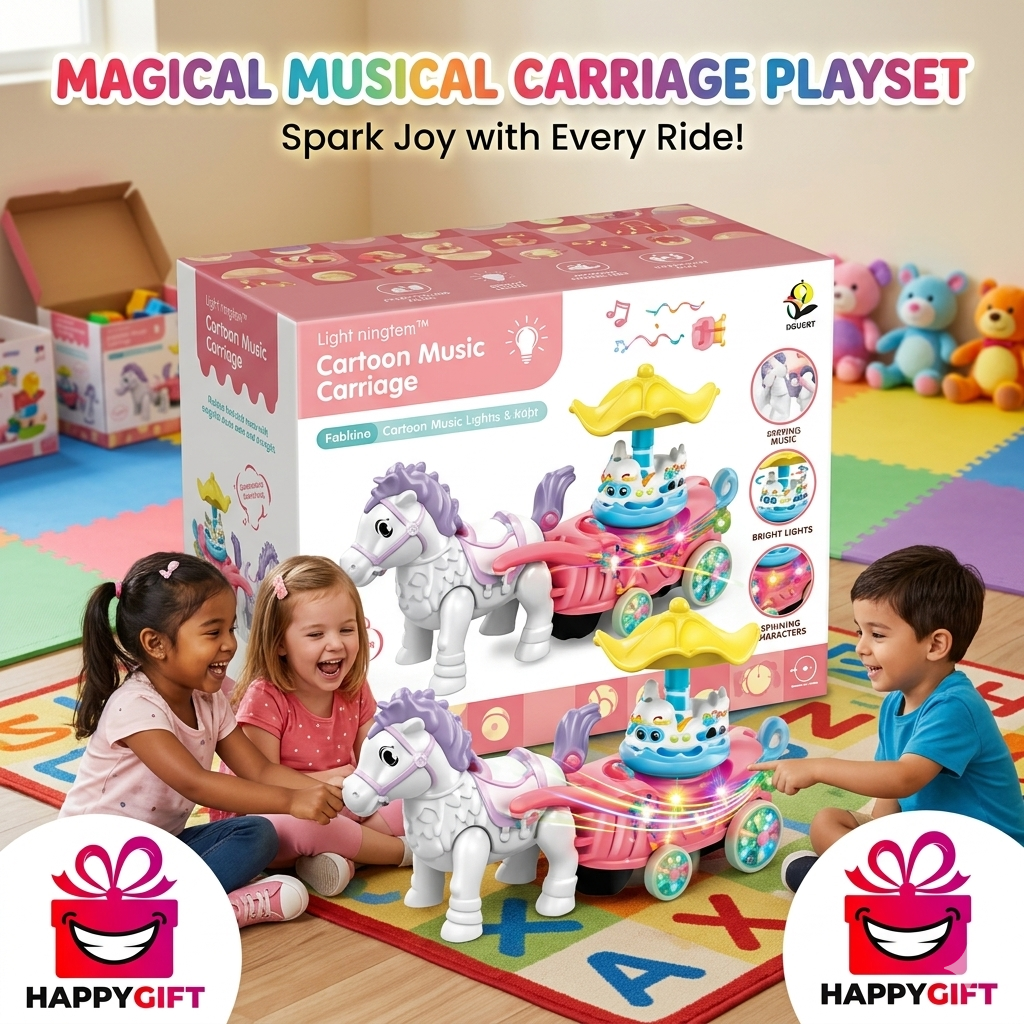 Magical Musical Horse & Carriage Playset – Interactive Light-Up Toy with Spinning Characters