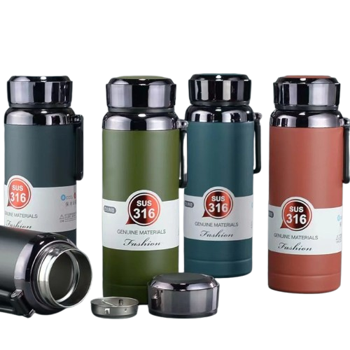 Elegant White SUS 316 Vacuum Flask with Wrist Strap