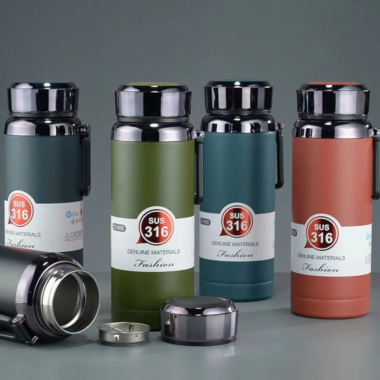 Elegant White SUS 316 Vacuum Flask with Wrist Strap