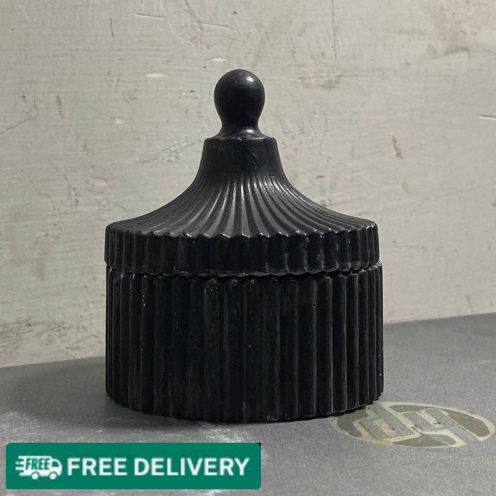 Black Ribbed Glass Jar with Lid – Decorative Storage Container