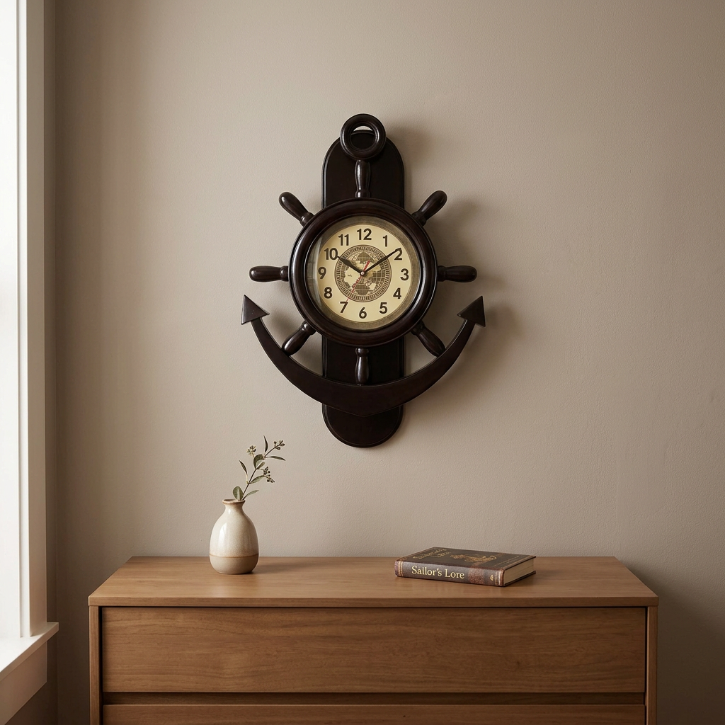 Nautical Anchor Wall Clock with Vintage Map Dial | Happy Gift