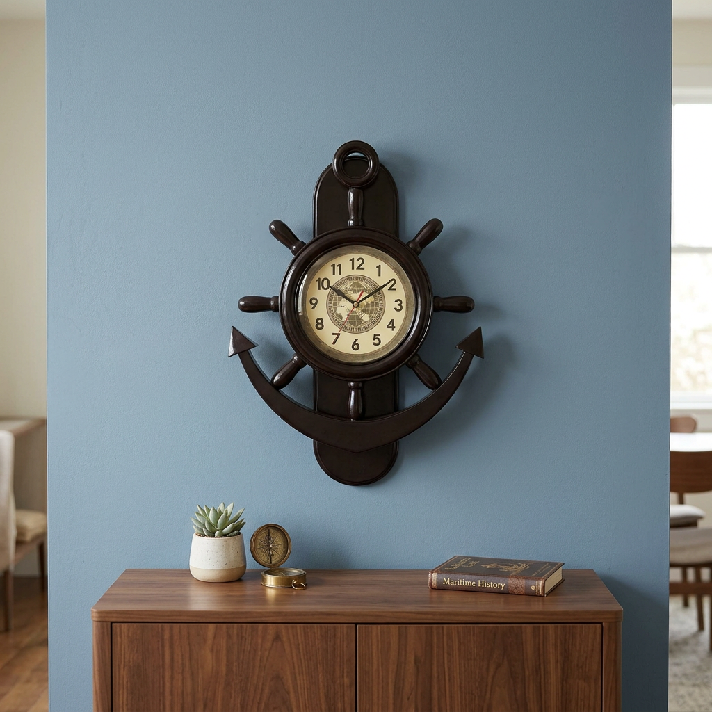 Nautical Anchor Wall Clock with Vintage Map Dial | Happy Gift