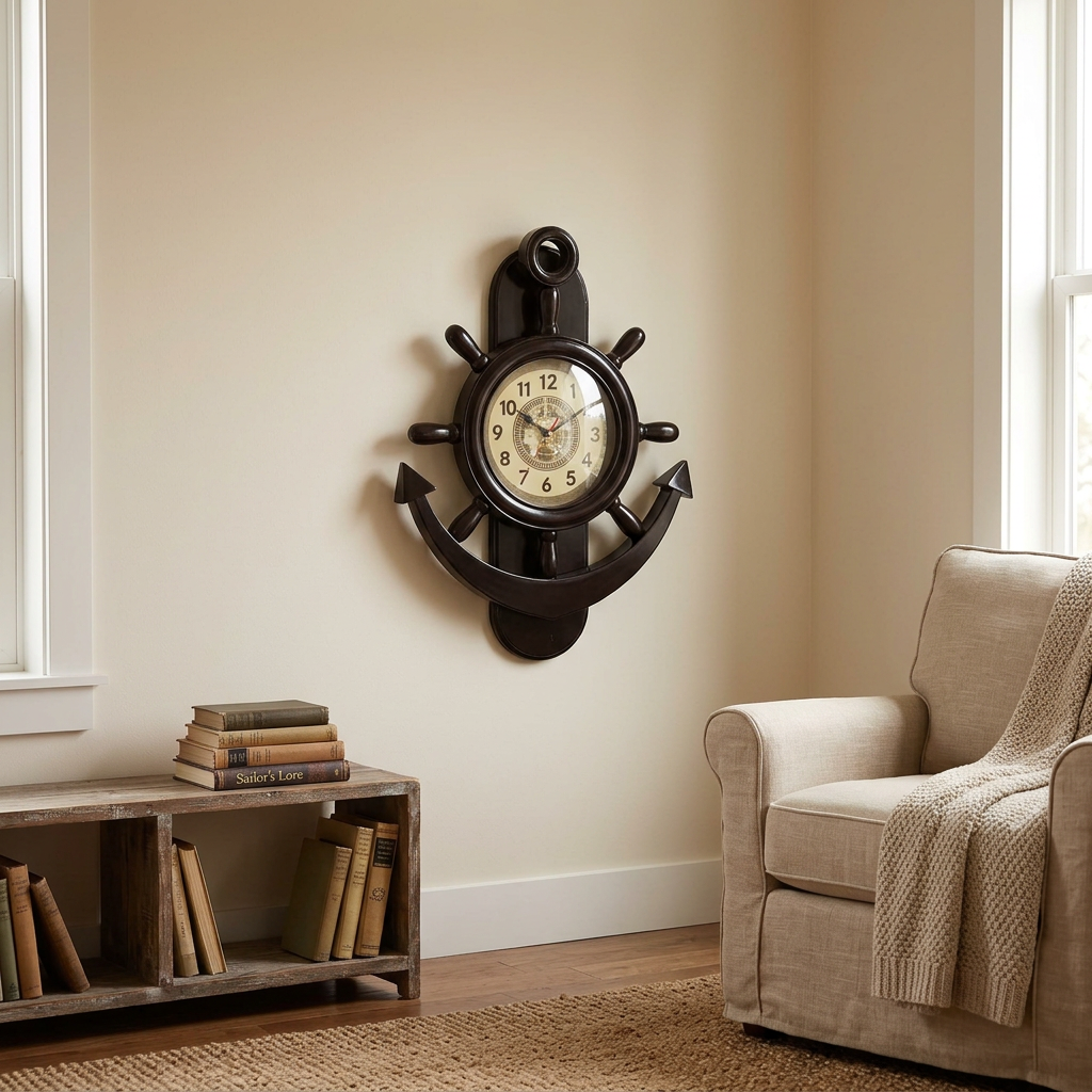 Nautical Anchor Wall Clock with Vintage Map Dial | Happy Gift