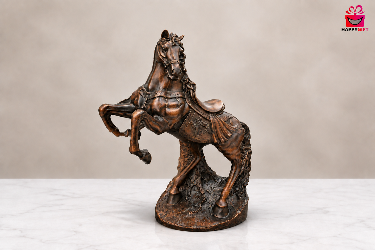 Antique Bronze Rearing Stallion Statue – Royal Tabletop Horse Showpiece