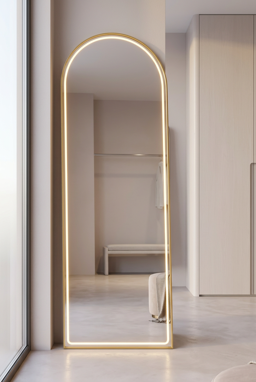 Arched Full-Length Mirror with Golden Neon Light – Happy Gift Length 5.5 Foot Width 2 Foot
