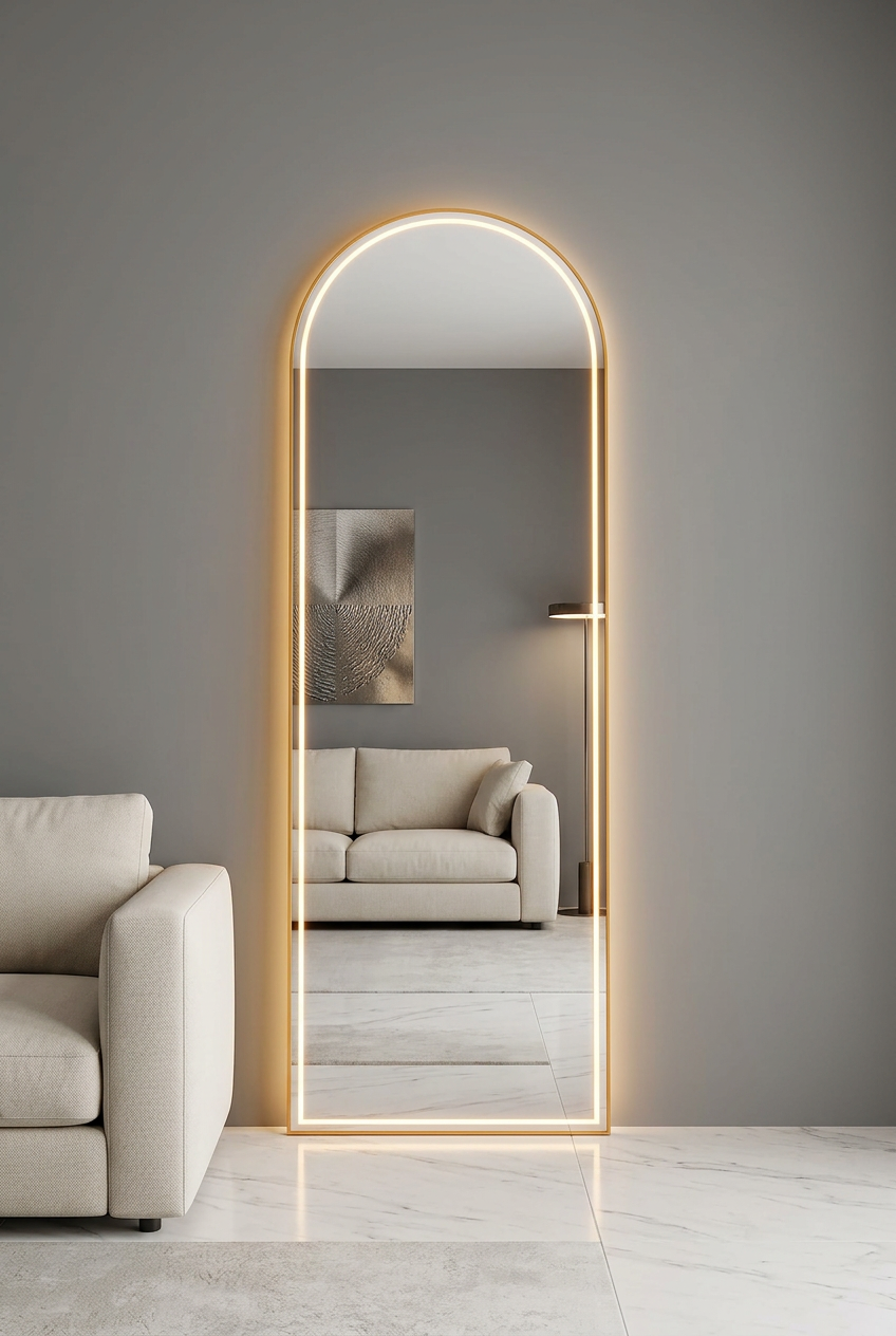 Arched Full-Length Mirror with Golden Neon Light – Happy Gift Length 5.5 Foot Width 2 Foot
