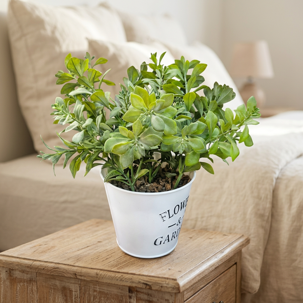 Artificial Green Leaf Plant in White Flower & Garden Pot | Happy Gift