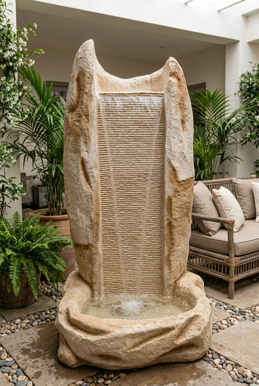 Beige Stone-Look Waterfall Fountain for Home Décor | Happy Gift