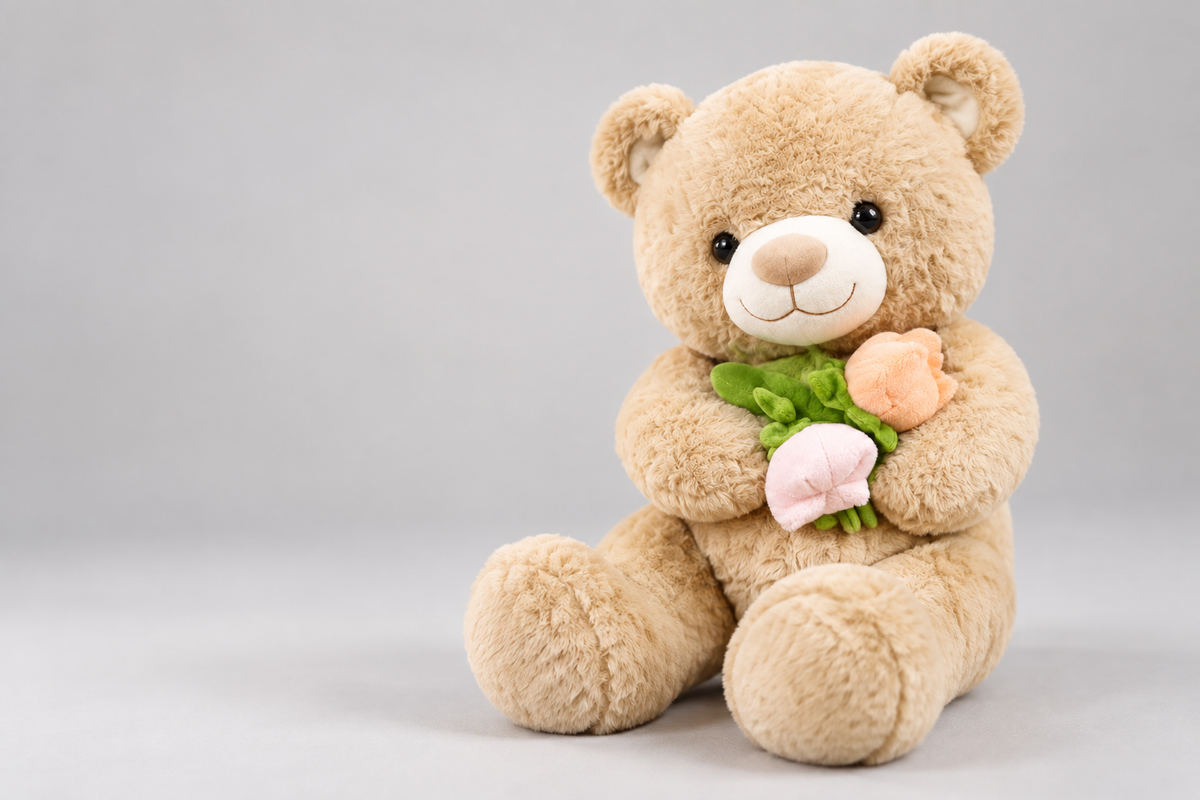 76 cm Beige Teddy Bear Holding Pastel Flowers, Gift for Special Occasions | Happy Gift