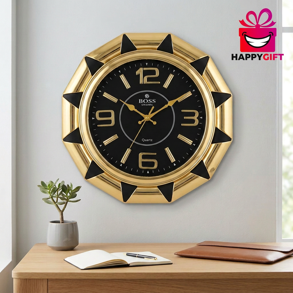 Black and Gold Decorative Wall Clock – Happy Gift