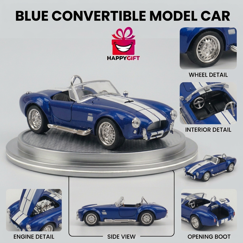 Shelby Cobra Style Model Car – Blue & White | Happy Gift