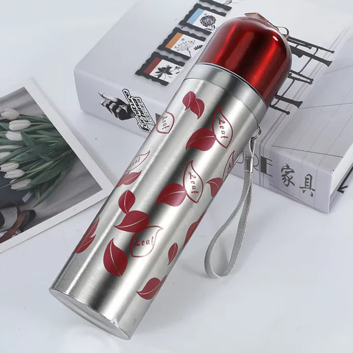 Blue Leaf Pattern Stainless Steel Vacuum Bottle