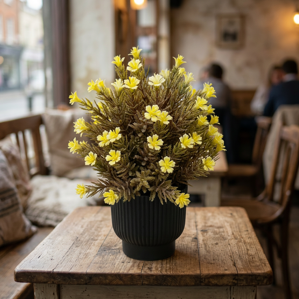Yellow Artificial Flower Arrangement in Black Ribbed Pot | Happy Gift