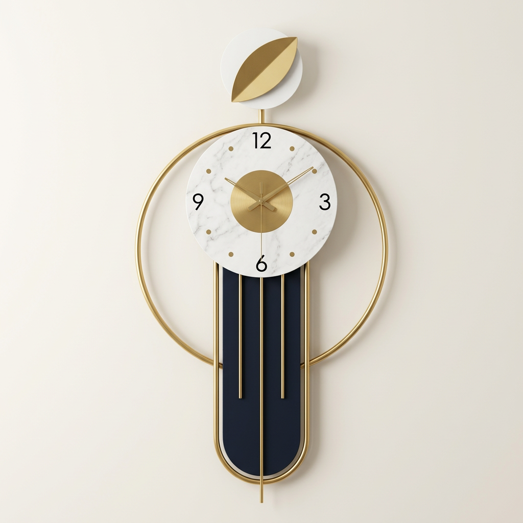 Modern Black & Gold Wall Clock with Leaf Design | Happy Gift