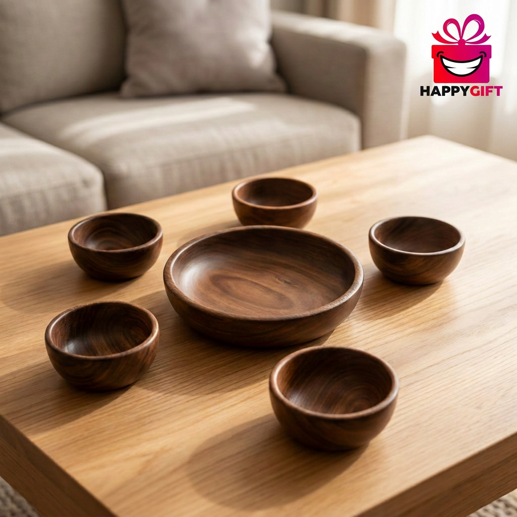 Dark Wooden Bowl Set of 6 – Large & Small Bowls | Happy Gift