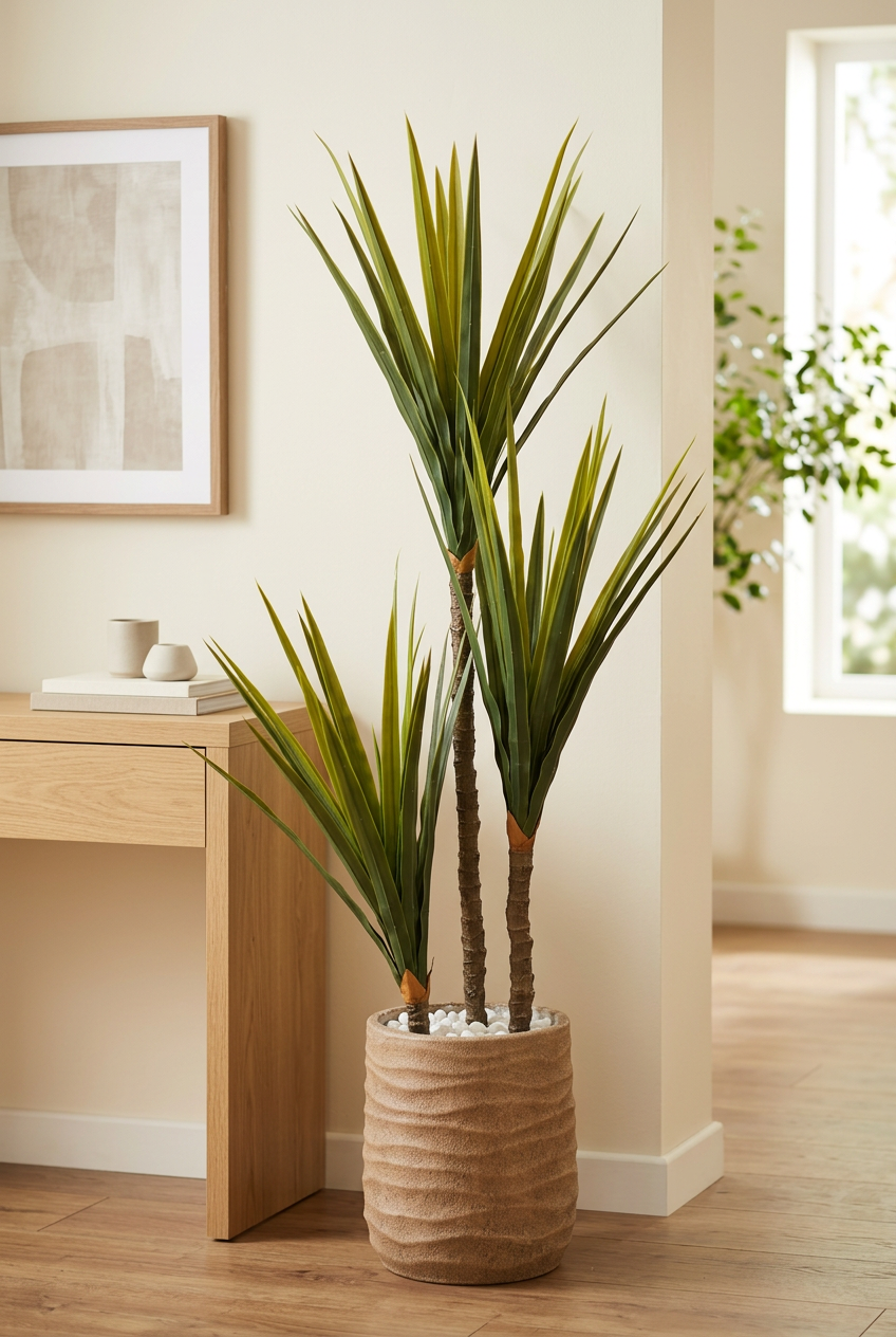 Decorative Three-Stem Plant with Tan Planter | Happy Gift
