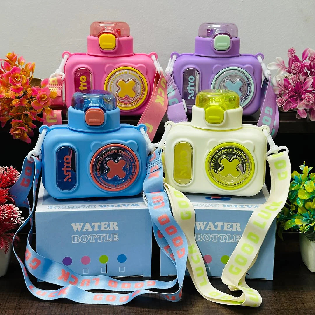 Camera-Style Kids Water Bottle with Strap