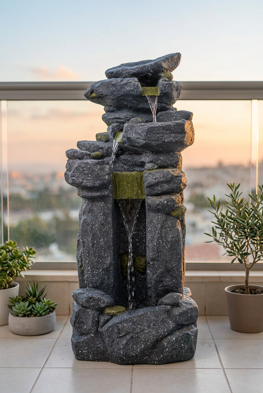 Cascading Rock Water Fountain with Gold Accents | Happy Gift