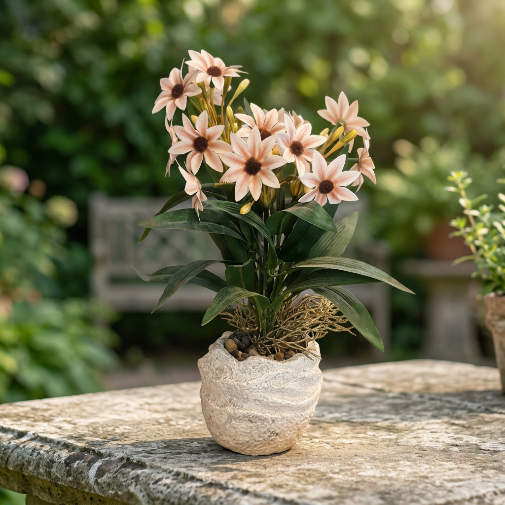 Blush Artificial Daisy Flower Arrangement in Textured Pot | Happy Gift